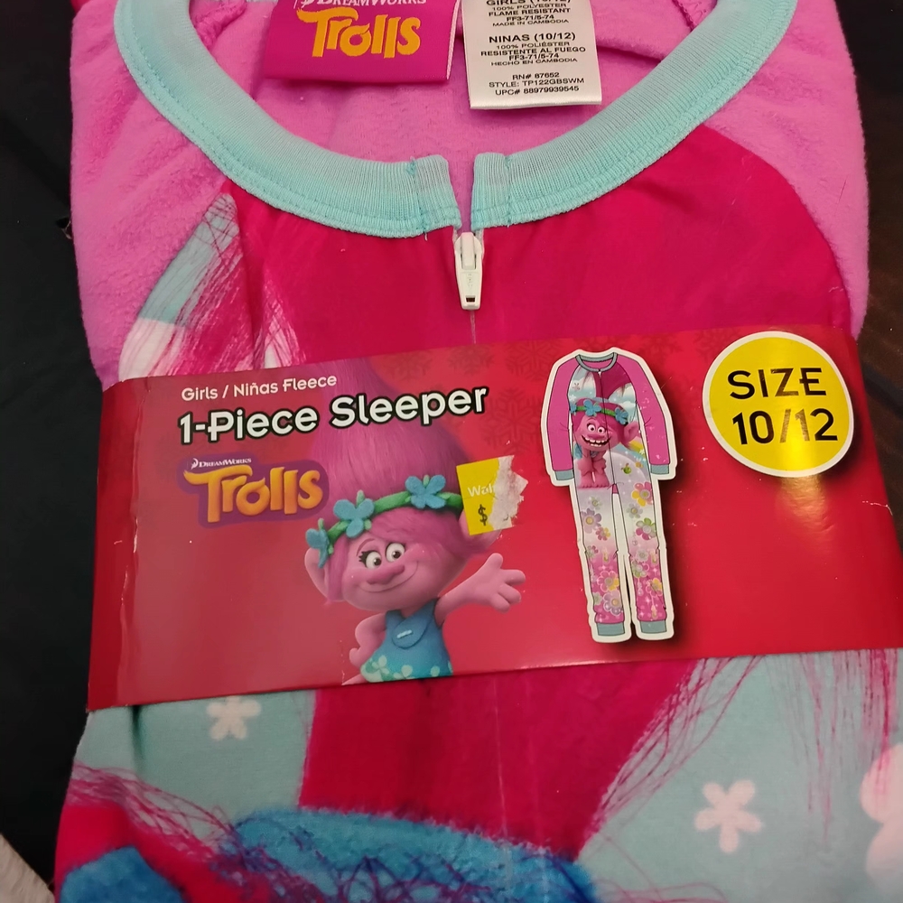 Trolls Girls' Fleece 1-Piece Sleeper